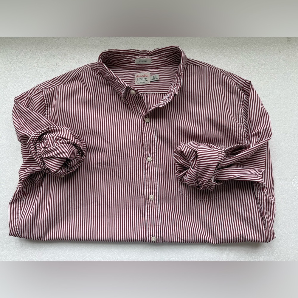 JCREW SECRET WASH STRIPE BUTTON DOWN
SHIRT RED WHITE